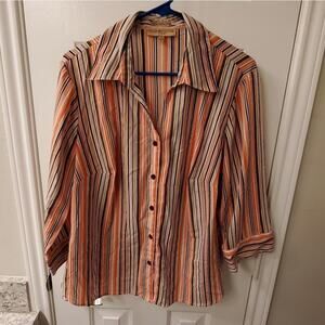 Notations striped stretch button down shirt‎ plus size 2X